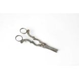 A pair of Continental hallmarked silver grape scissors, with engraved and scroll detail, possibly