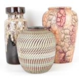 WEST GERMAN POTTERY; three 1970s vases comprising Dee-Cee, height 21cm, one by Scheurich no.504-