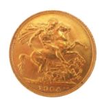 An Edward VII 1904 sovereign, George & Dragon, London Mint.