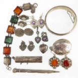 Various silver items including propelling pencil, Scottish agate bracelet, length 19cm, bracelet,