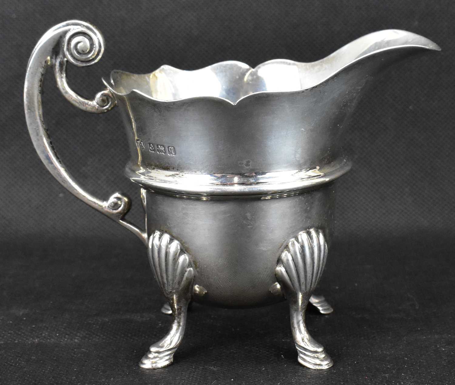 A George V hallmarked silver three-piece tea service with ebony-style handle and circular knop, - Image 5 of 8