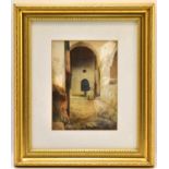 ATTRIBUTED TO NOEL HARRY LEAVER ARCA (1889-1950); watercolour, seated man under arch in alleyway,