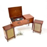 DYNATRON; a radiogram with high spec gold ring turntable in a mahogany case, 69.5 x 98 x 43cm,