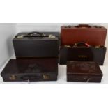 Five vintage leather suitcases and a doctor's case with concertina fitted interior, 28 x 44 x