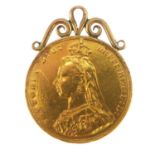 A Victorian 1887 sovereign, Jubilee head, George & Dragon, London Mint, with attached necklace