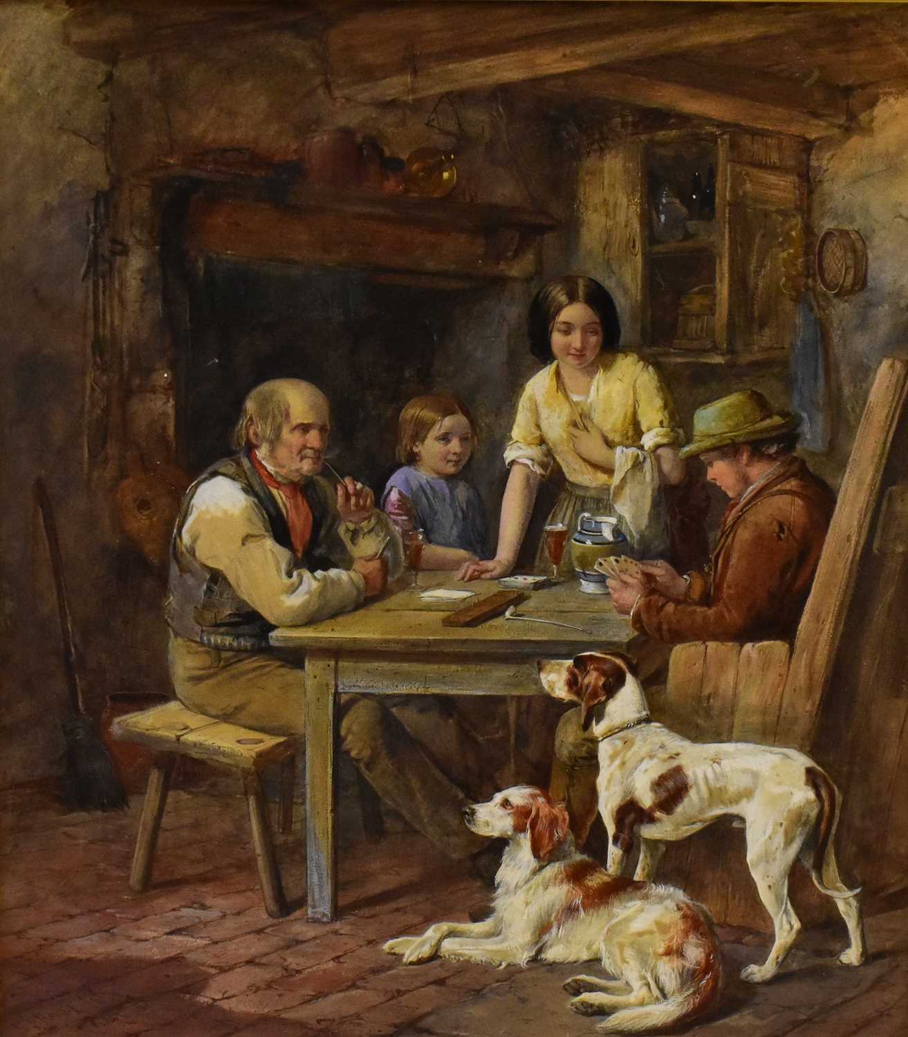 JAMES HARDY JR. (British, 1832-1889); watercolour, 'The Gamekeeper's Cottage', depicting people - Image 2 of 3