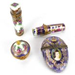 LIMOGES; three late 19th/early 20th century decorated porcelain étui/needle cases, one heart-