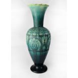 DR. CHRISTOPHER DRESSER FOR LINTHORPE; a large green ground baluster vase with flared neck and