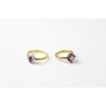 Two 18ct gold ruby and diamond cluster rings, stamped 18, size K1/2, and 750, size P, combined