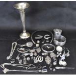 Various hallmarked silver items to include trumpet vase with filled base, bracelets, lidded circular
