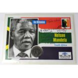 NELSON MANDELA; a first day cover with commemorative coin, Feb 7 2000, bearing signatures of
