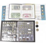 Mixed coins and banknotes to include coin sets, an album of British coins, George III 1797 2p