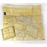 Six vellum documents from early to late 1800s to include 'Copy of Surrender', lease, indenture,