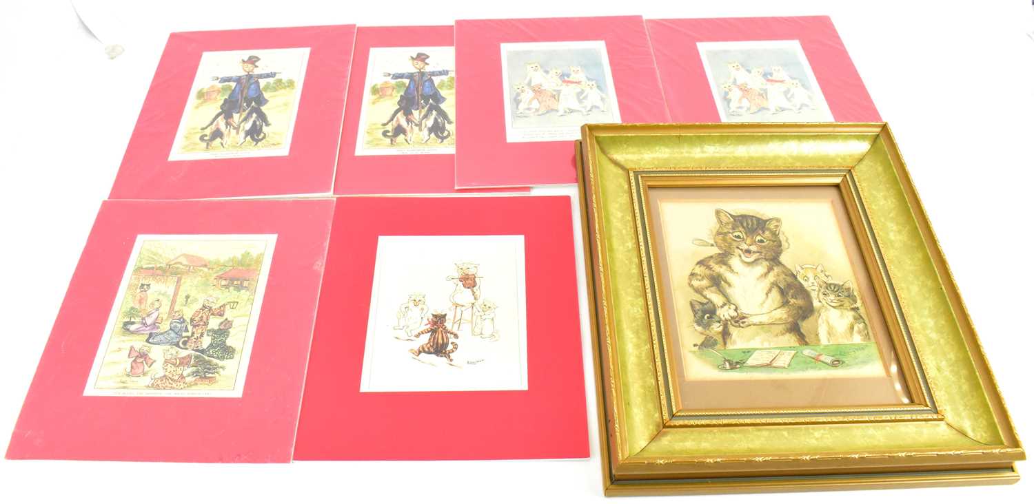 LOUIS WAIN; a vintage coloured print depicting cat and kittens, 20 x 17cm, framed and glazed,