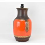 JASBA, WEST GERMANY; a large bulbous vase with orange and brown decoration, later converted to a