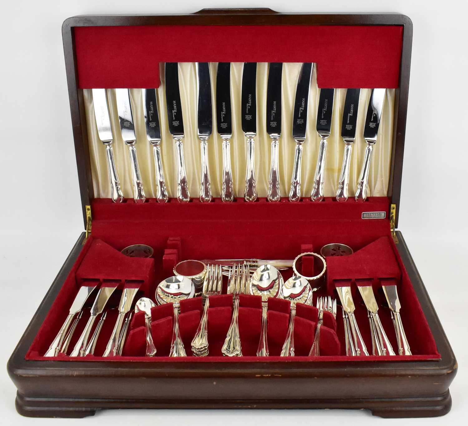 FLEXFIT; a fifty-eight piece silver plated cutlery set in a wooden case, together with four silver