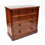 A Victorian mahogany chest of two short over three long drawers, to plinth base, 113 x 122 x 56cm.