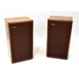 LOWTHER; a pair of teak floor-standing speakers, 87 x 47 x 36cm (2).Condition Report: The grills