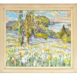 OLIVE HAMLEY-FRASER (Canadian, 20th century); oil on board 'Field of Daffodils', signed and dated