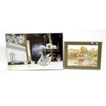 W. GARSIDE; a scenic watercolour, signed and dated '82, and a retro rectangular wall mirror (2).