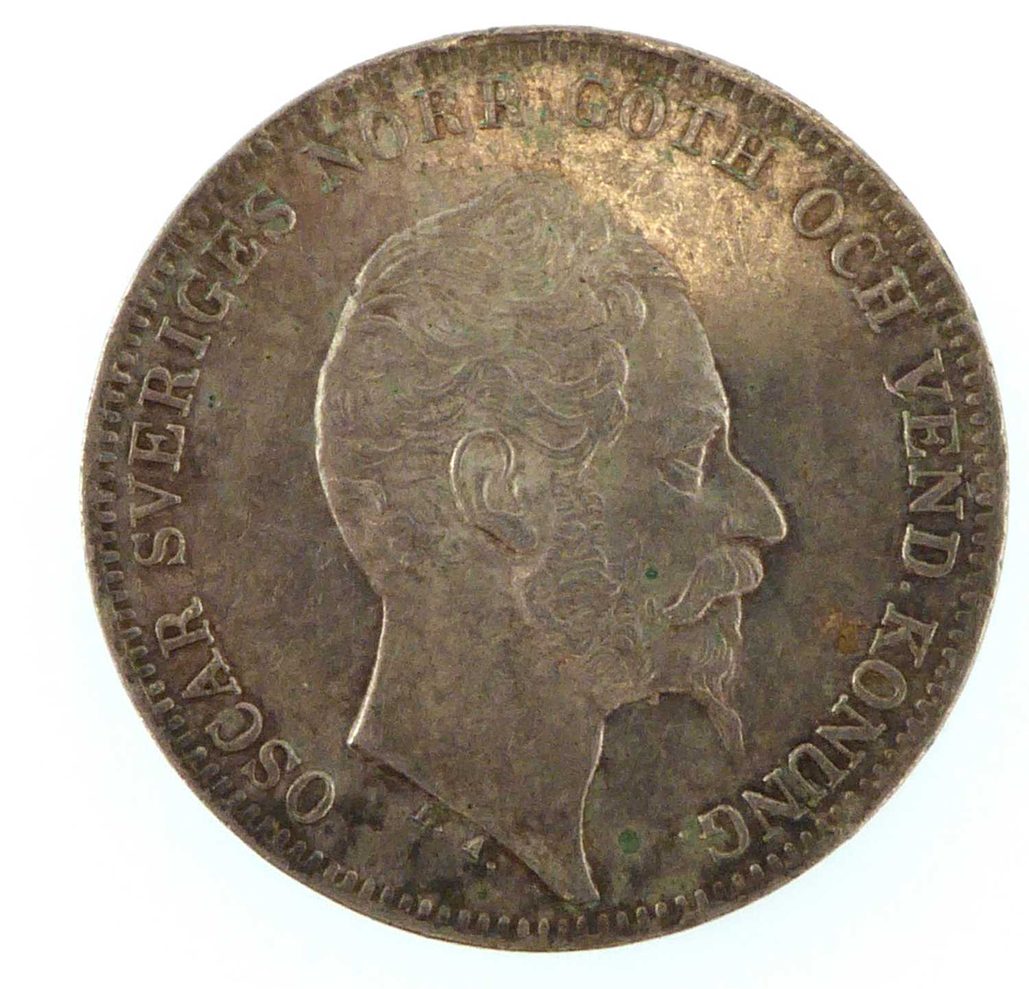 SWEDEN; a silver Oscar Sveriges 1857 one riksdaler coin.Condition Report: It has been circulated, - Image 2 of 2