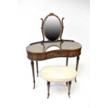 A reproduction mahogany kidney-shaped dressing table with fitted swing mirror, 128 x 97 x 43cm,