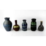 Five mid-20th century vases to include an Austrian blue ground baluster vase with raised black