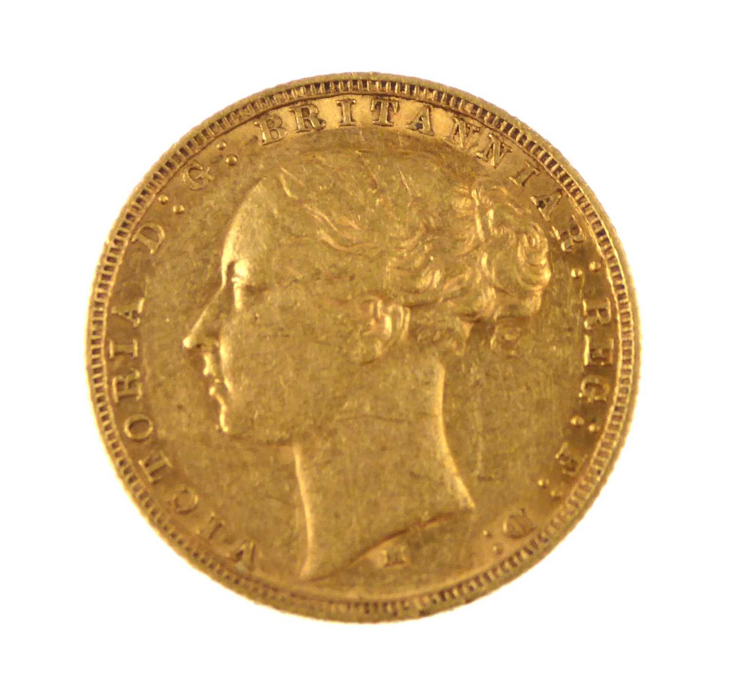 A Victorian full sovereign, 1881, young head, George and Dragon, Melbourne Mint. - Image 2 of 2