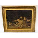 AFTER HORATIO H. COULDERY; chromolithograph on canvas, a pair of pug dogs with a kitten, published