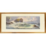 J. C. UREN (British, 19th/20th century); watercolour, scene of waves crashing against rocks, with