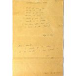 ROGER JOSEPH MCGOUGH; a handwritten poem by the Liverpool poet, playwright and broadcaster, '