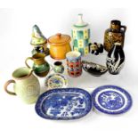 A quantity of vintage and blue and white ceramics, to include a Poole cylindrical vase, Pattern