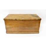 A late 19th/early 20th century pine travel chest with metal carry handles, 49 x 98 x 46cm.