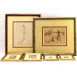 Four small coloured prints of caricatures of erotic scenes, the smallest 6 x 4cm, a William