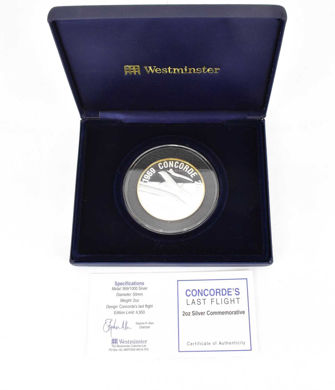 WESTMINSTER MINT; 'Concorde's Last Flight Two Ounce Silver (0.999) Commemorative Coin', limited