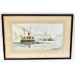 H COWELL (British, 20th century); watercolour, study of steamboats on the Mersey, signed and dated