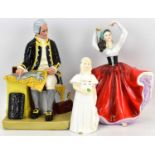 ROYAL DOULTON; three porcelain figures comprising HN2889 'Captain Cook', HN2874 'Bridesmaid' and