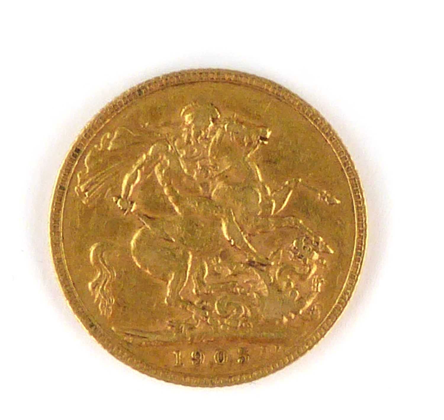 An Edward VII 1905 full sovereign, George and Dragon, London Mint.