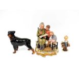 A Beswick model of a dog, a Hummel figure of a young boy shoe mender and a Capodimonte figure