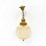 A large opaque and clear glass ceiling shade with ornate ceiling rose, height 60cm.Condition Report: