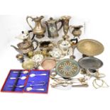 Various silver plated items to include tea sets, egg cups, dishes, cake stands, vases, cutlery,