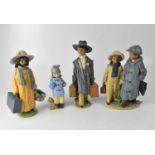 LLADRÓ; three matte glazed figures of young children carrying luggage and a Nao figure of a hiker