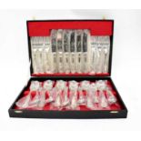 A six setting canteen of silver plated cutlery in black leatherette canteen.