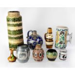 A group of mid-20th century ceramics to include a Dutch Gouda vase, various West German vases to