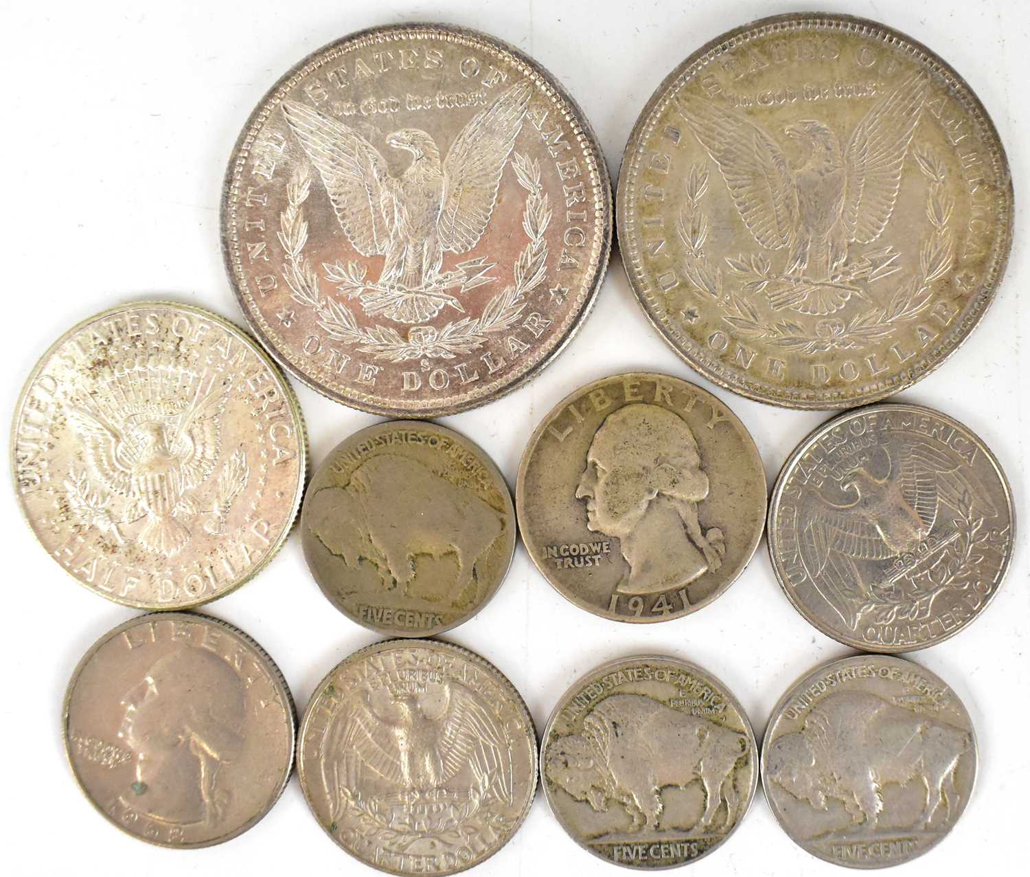 Various American silver and other coins to include two Morgan silver dollars 1880, San Francisco