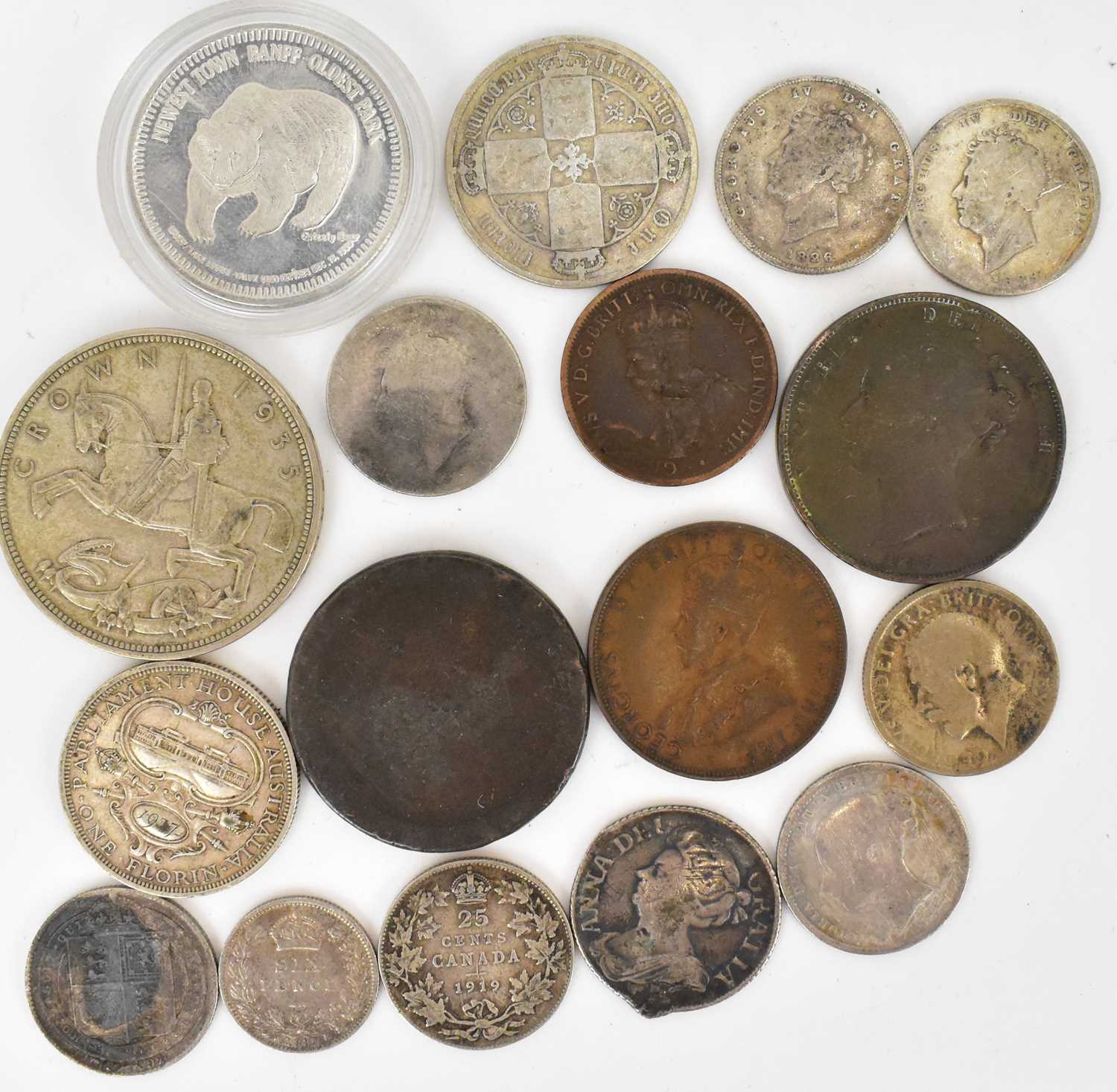 Various mixed British and world coins, to include an Anne silver shilling 1709, Victorian - Image 4 of 4