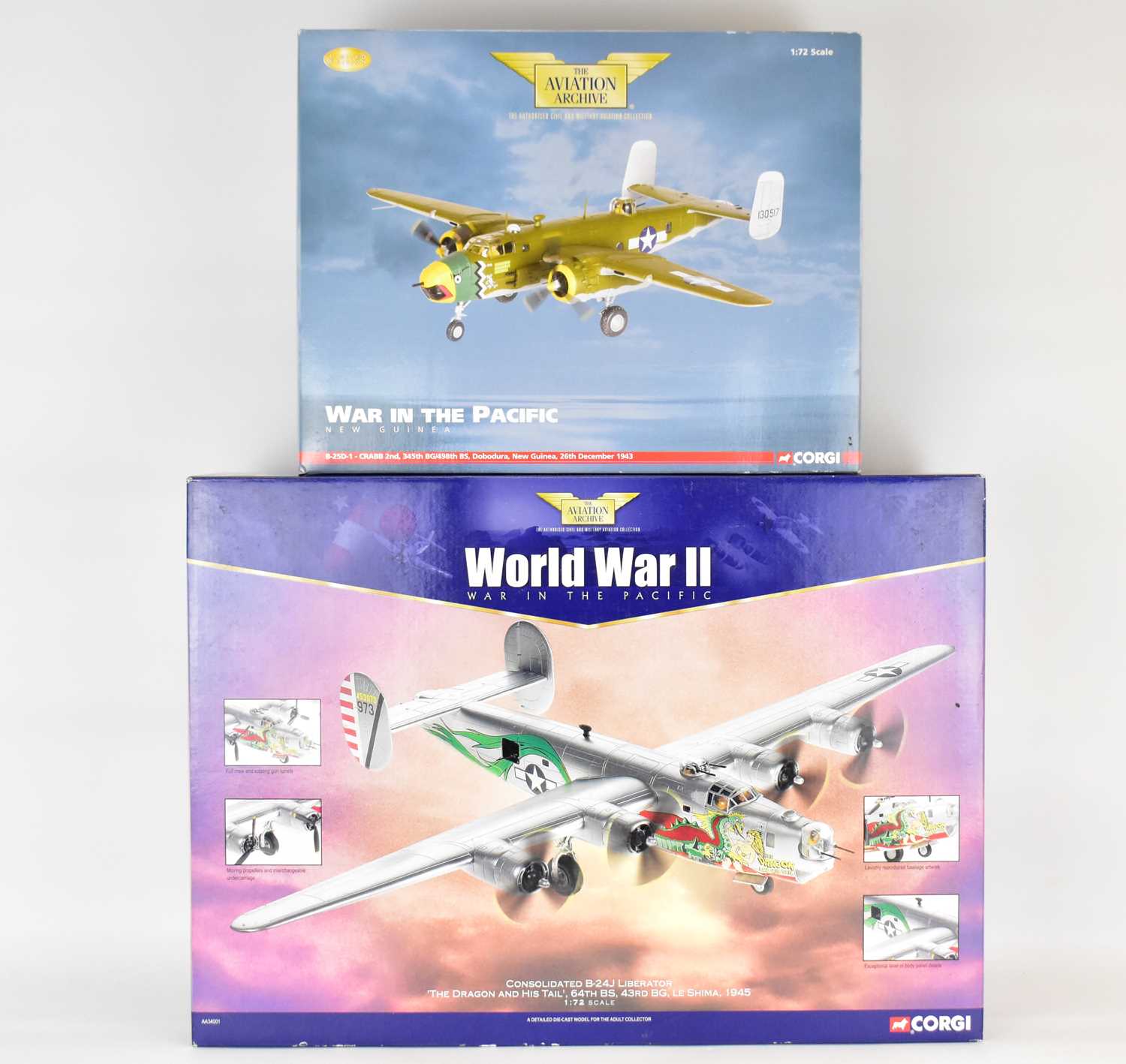 CORGI; two collectors' WWII scale model aeroplanes from the 'Aviation Archive' collection,