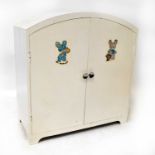 A child's vintage dome top wardrobe of small proportions, with interior drawers and rail, 85 x 80