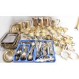 A large collection of mixed silver plate to include wine goblets, sauce boats, teapot, coffee