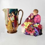 ROYAL DOULTON; HN1342 'Flower Seller's Children', height 21cm, together with a Beswick Shakespeare